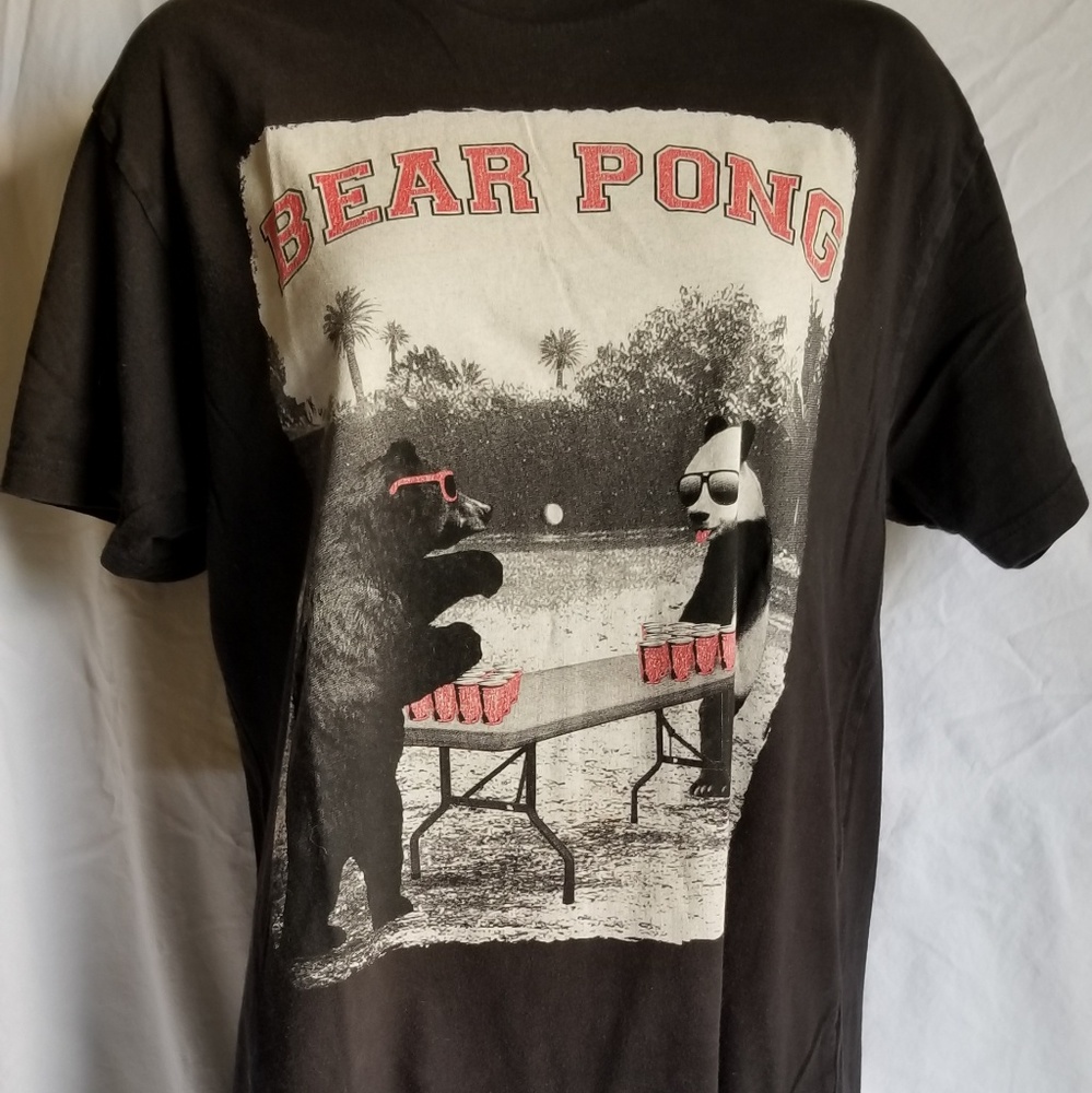 "Bear Pong" funny graphic tee black & panda bear